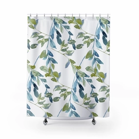 Boho Shower Curtain | Abstract Leaves, Blue Green Lighting,Home Lighting