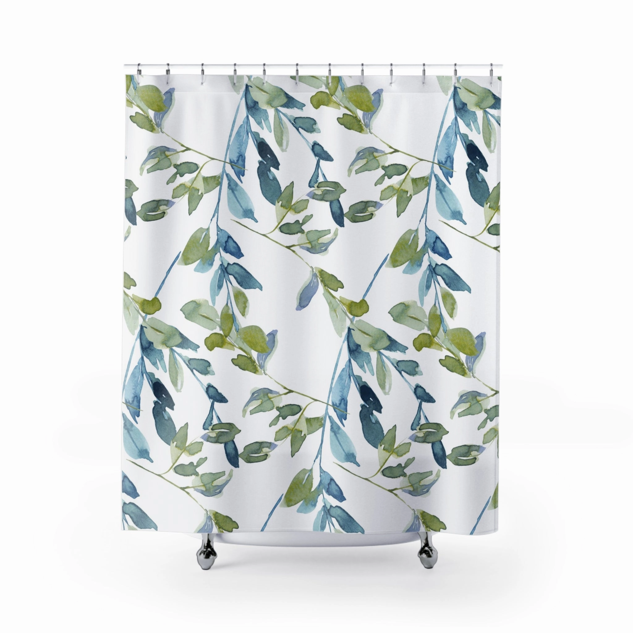 Boho Shower Curtain | Abstract Leaves, Blue Green Lighting,Home Lighting