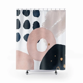 Boho Shower Curtain | Abstract Navy Blue, Blush Pink White Lighting,Home Lighting