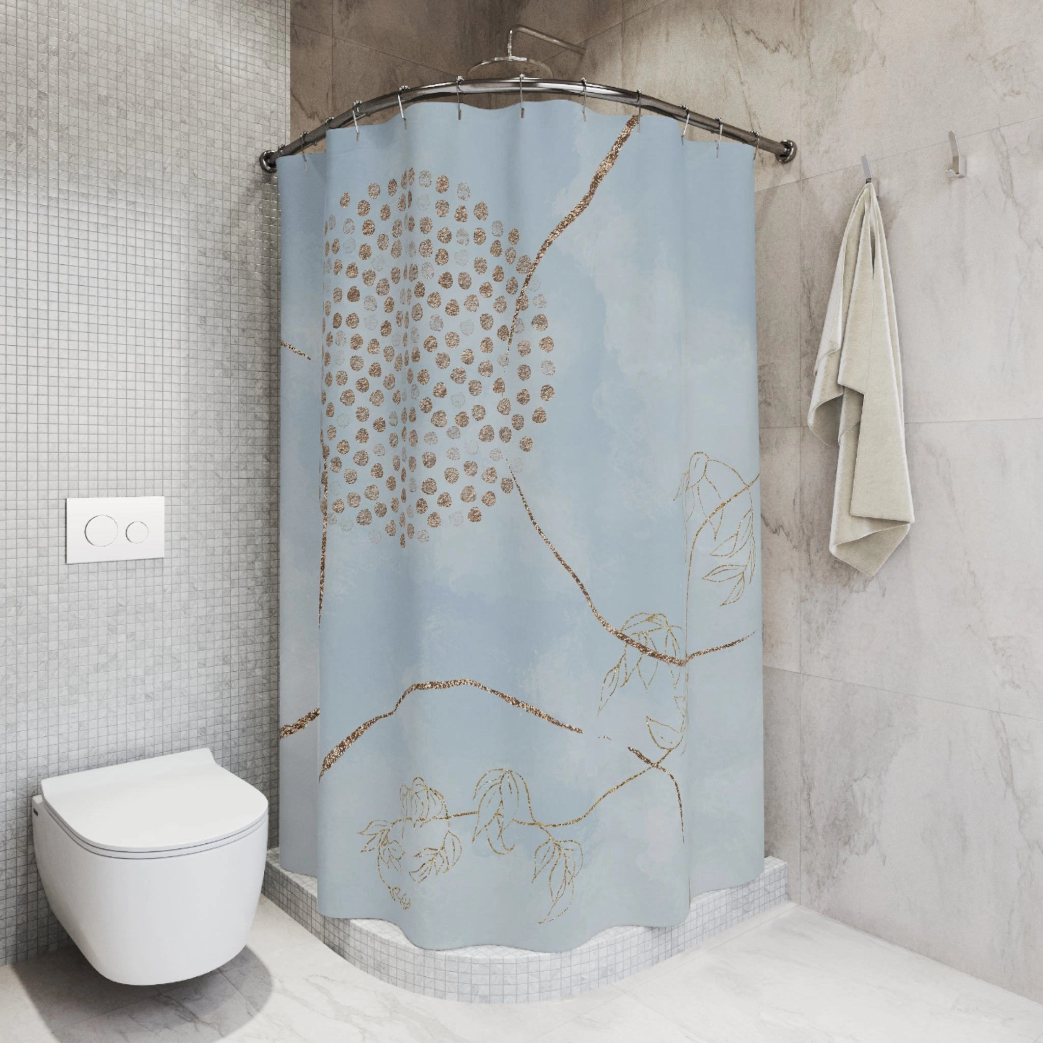 Boho Shower Curtain | Abstract Powder Pale Blue, Beige