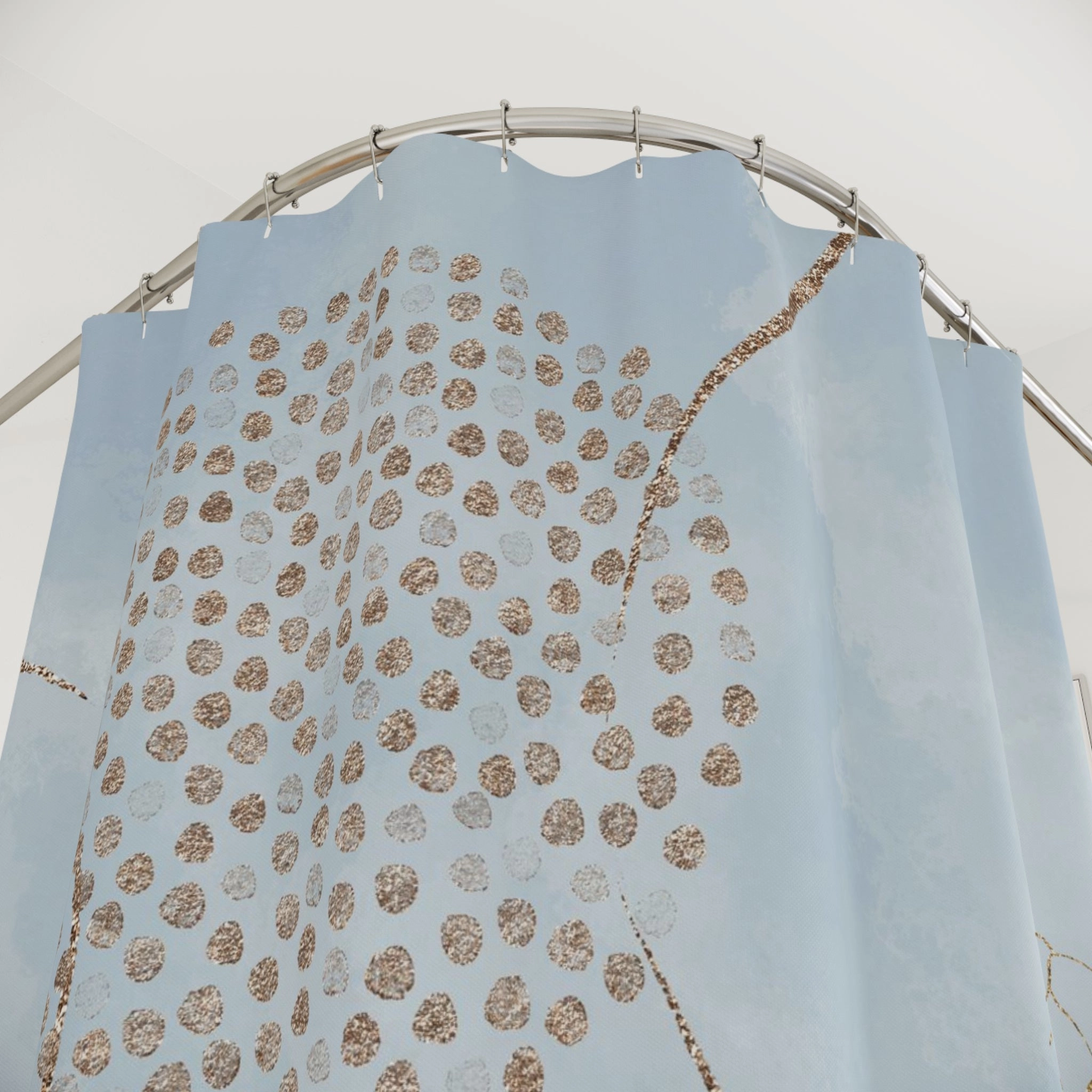 Boho Shower Curtain | Abstract Powder Pale Blue, Beige