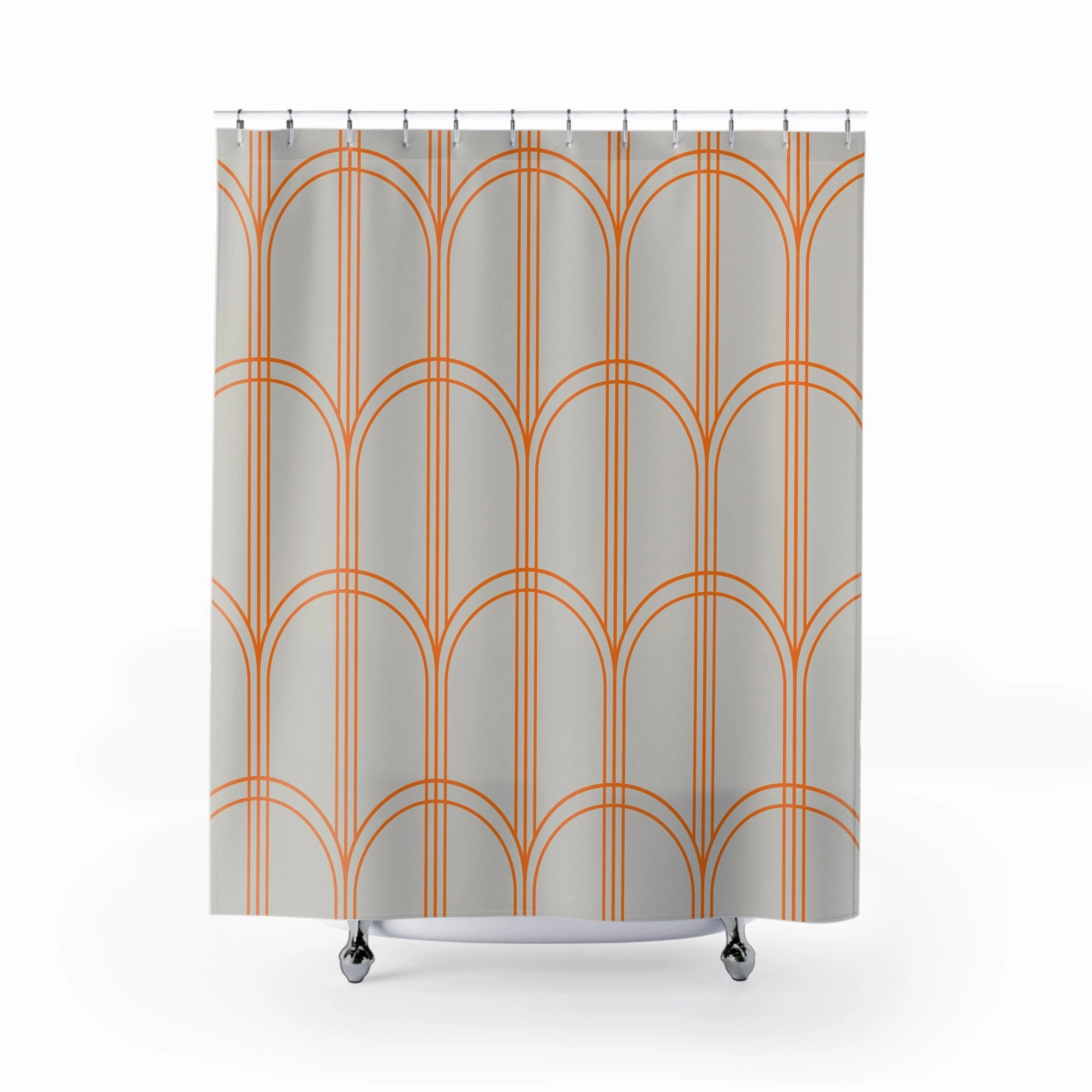 Boho Shower Curtain | Art Deco Grey, Orange Arch Lighting,Home Lighting