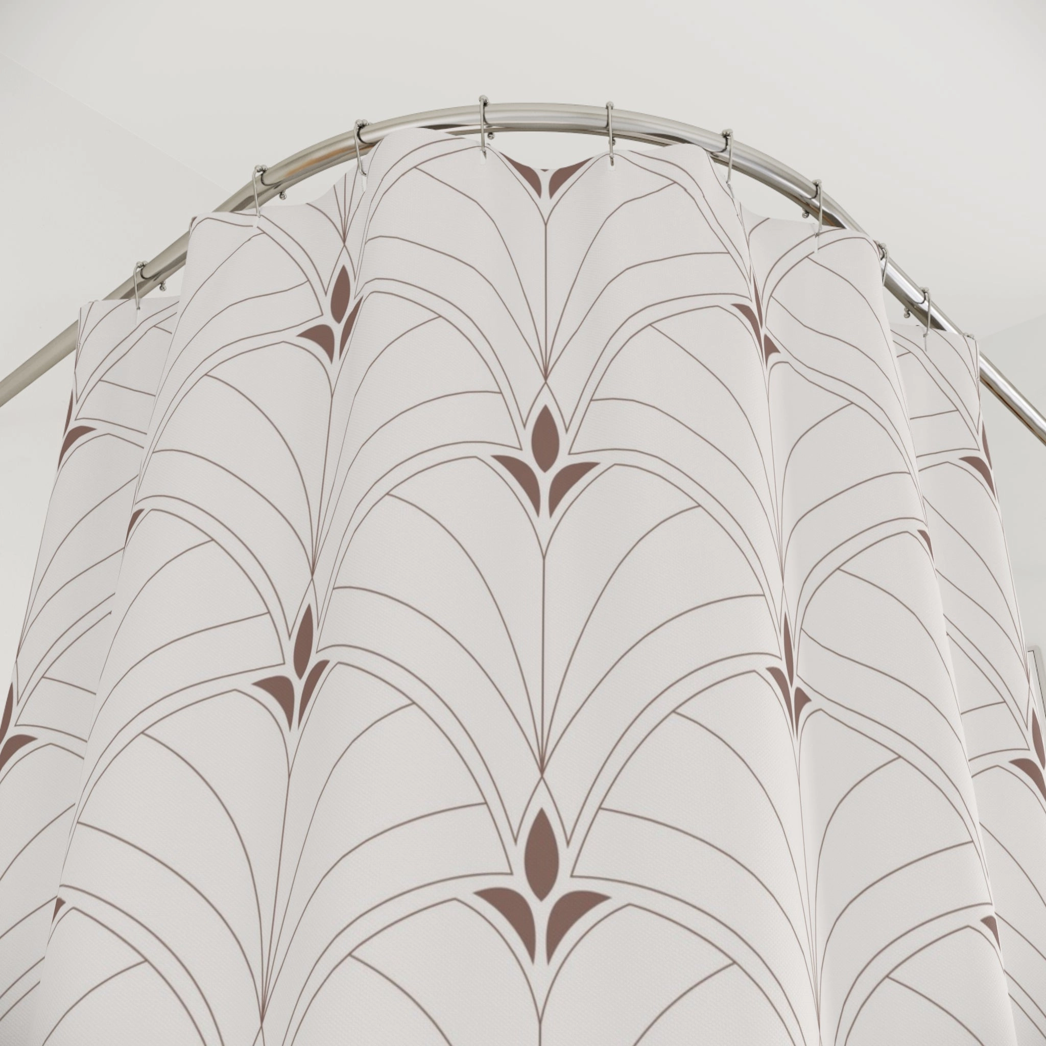 Boho Shower Curtain | Art Deco Nouveau Fan Beige Brown