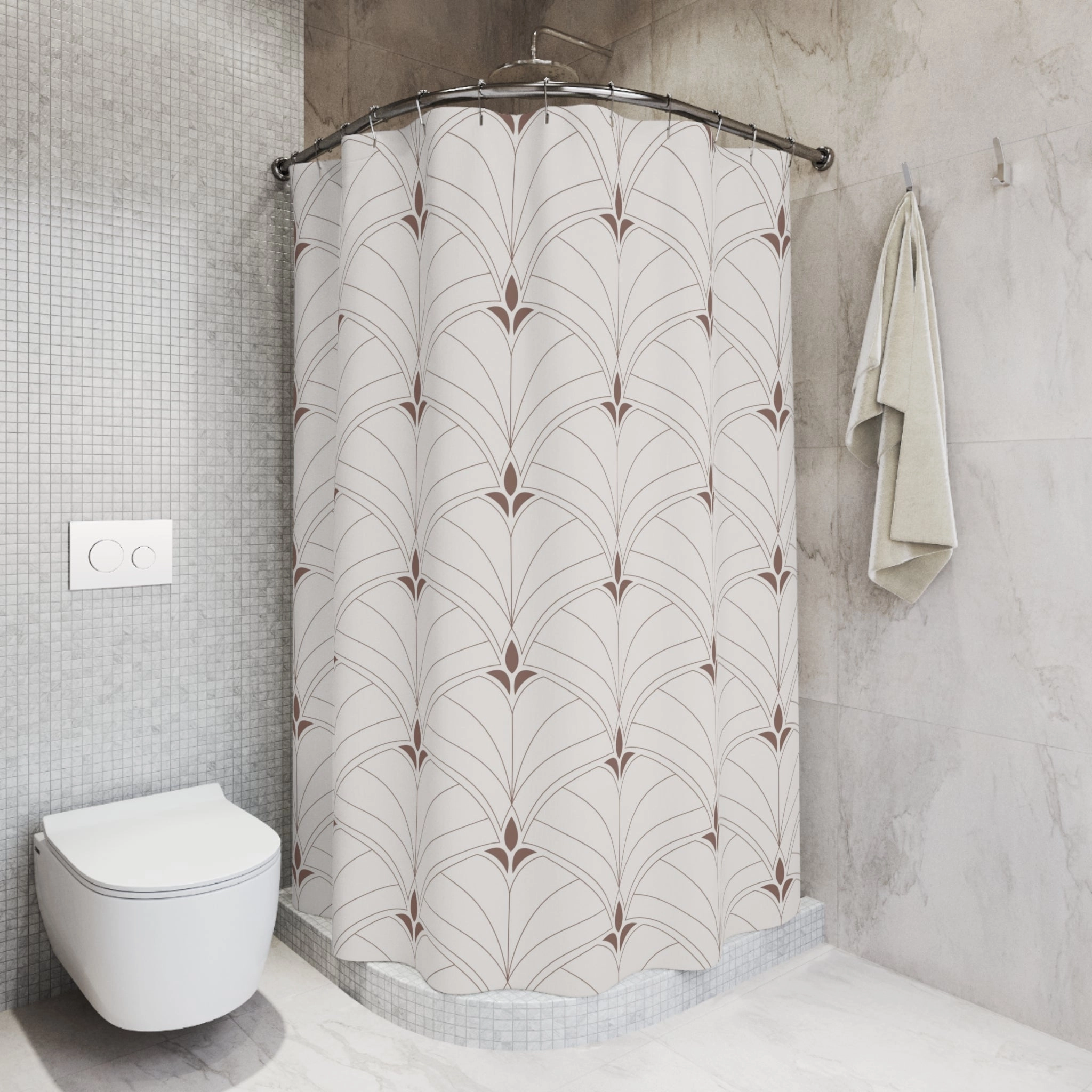 Boho Shower Curtain | Art Deco Nouveau Fan Beige Brown