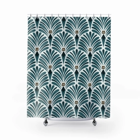 Boho Shower Curtain | Art Deco Nouveau Teal Green Lighting,Home Lighting