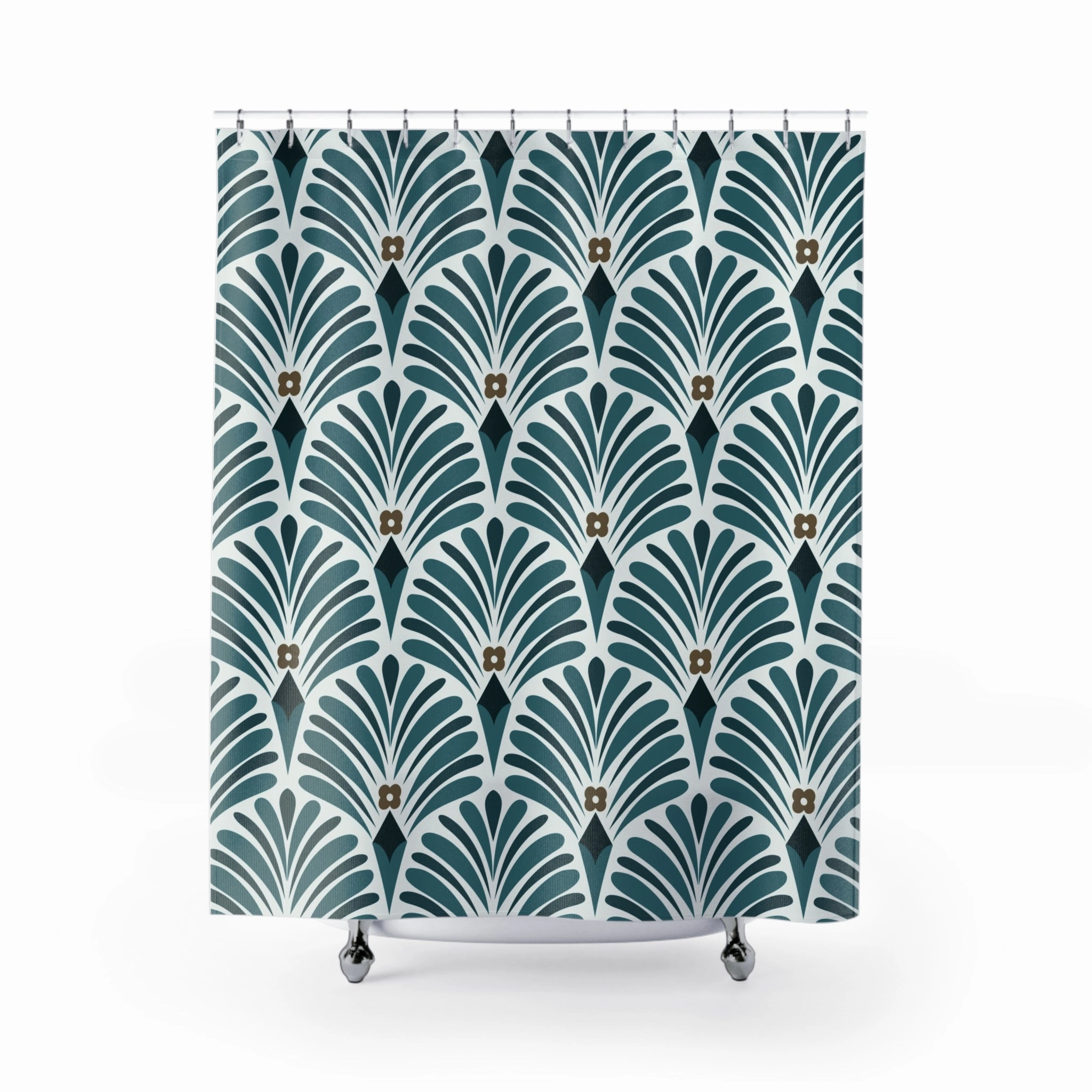Boho Shower Curtain | Art Deco Nouveau Teal Green Lighting,Home Lighting