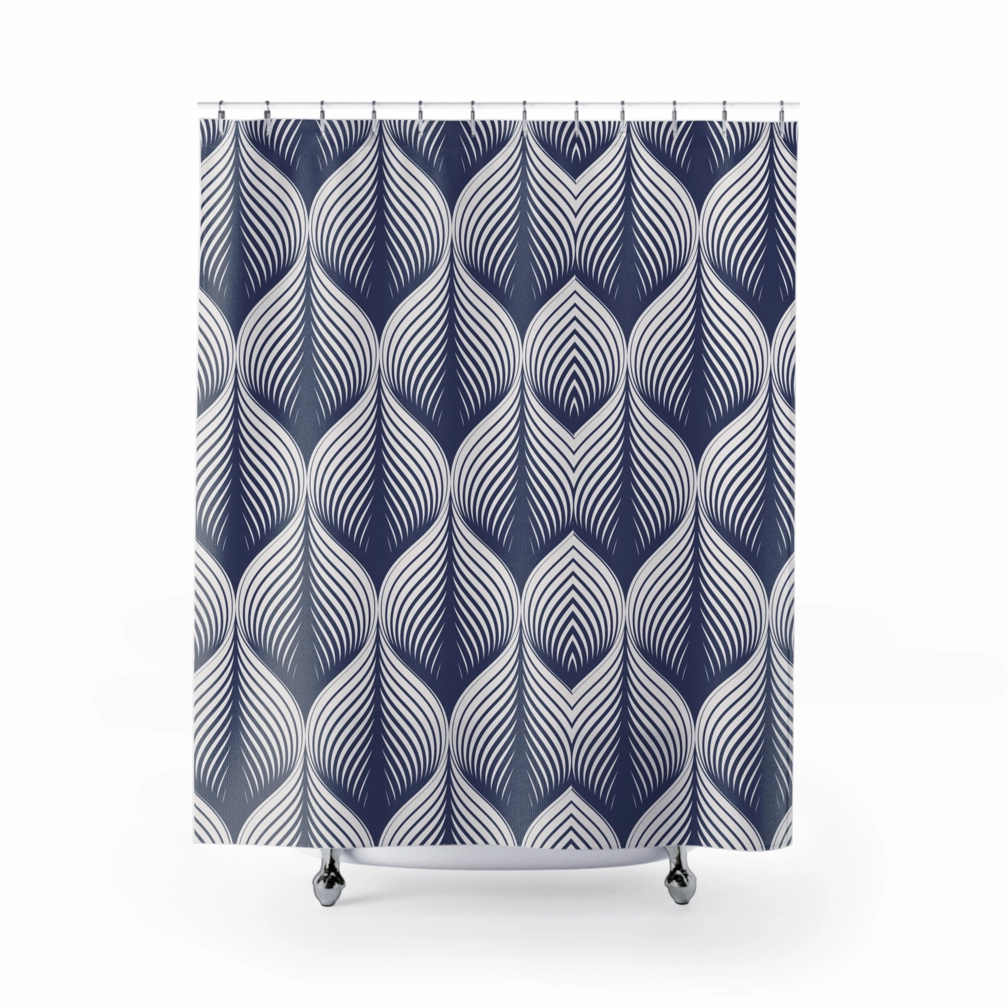 Boho Shower Curtain | Art Deco Pattern, Blue white Lighting,Home Lighting