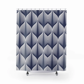 Boho Shower Curtain | Art Deco Pattern, Blue white Lighting,Home Lighting