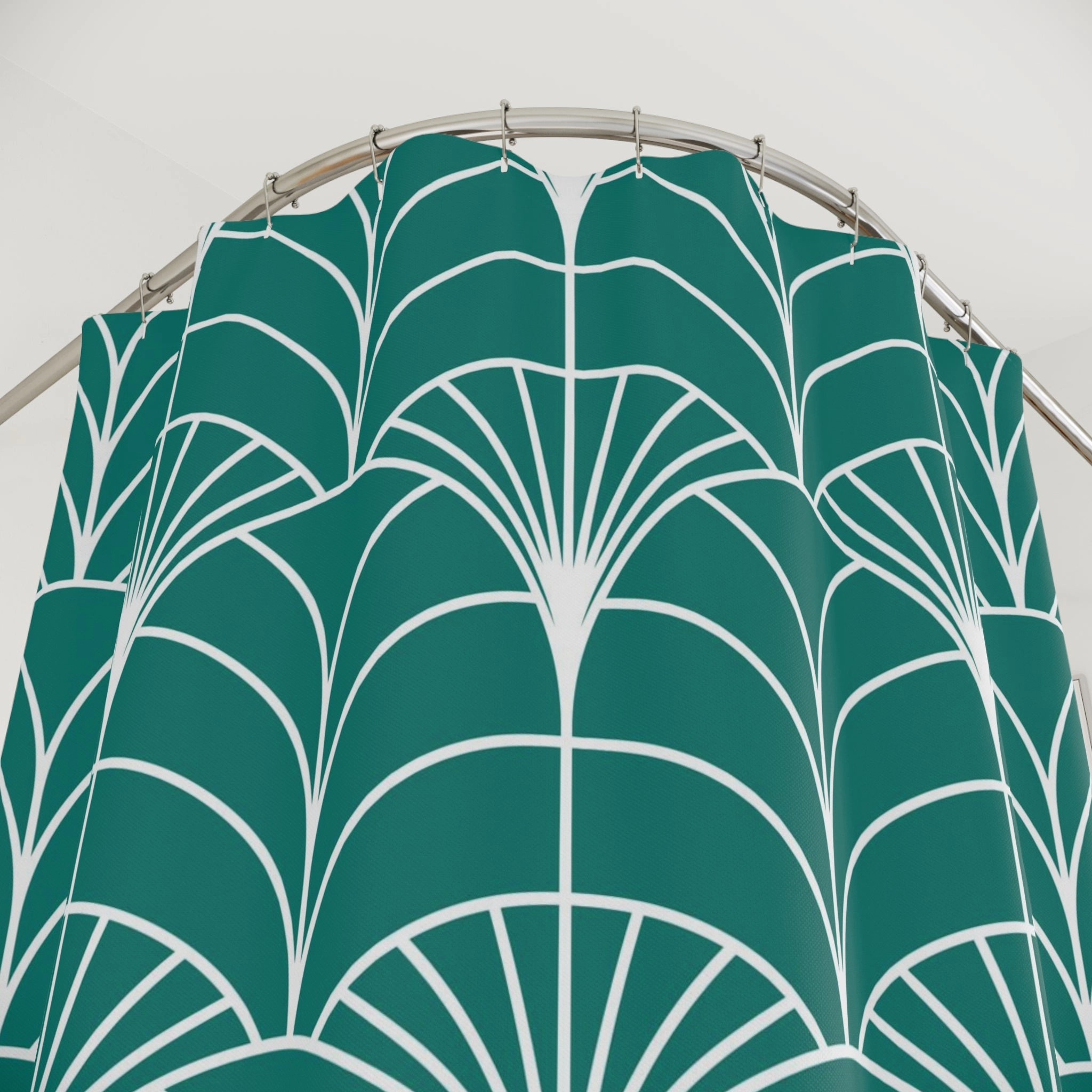 Boho Shower Curtain | Art Deco Sea Green White