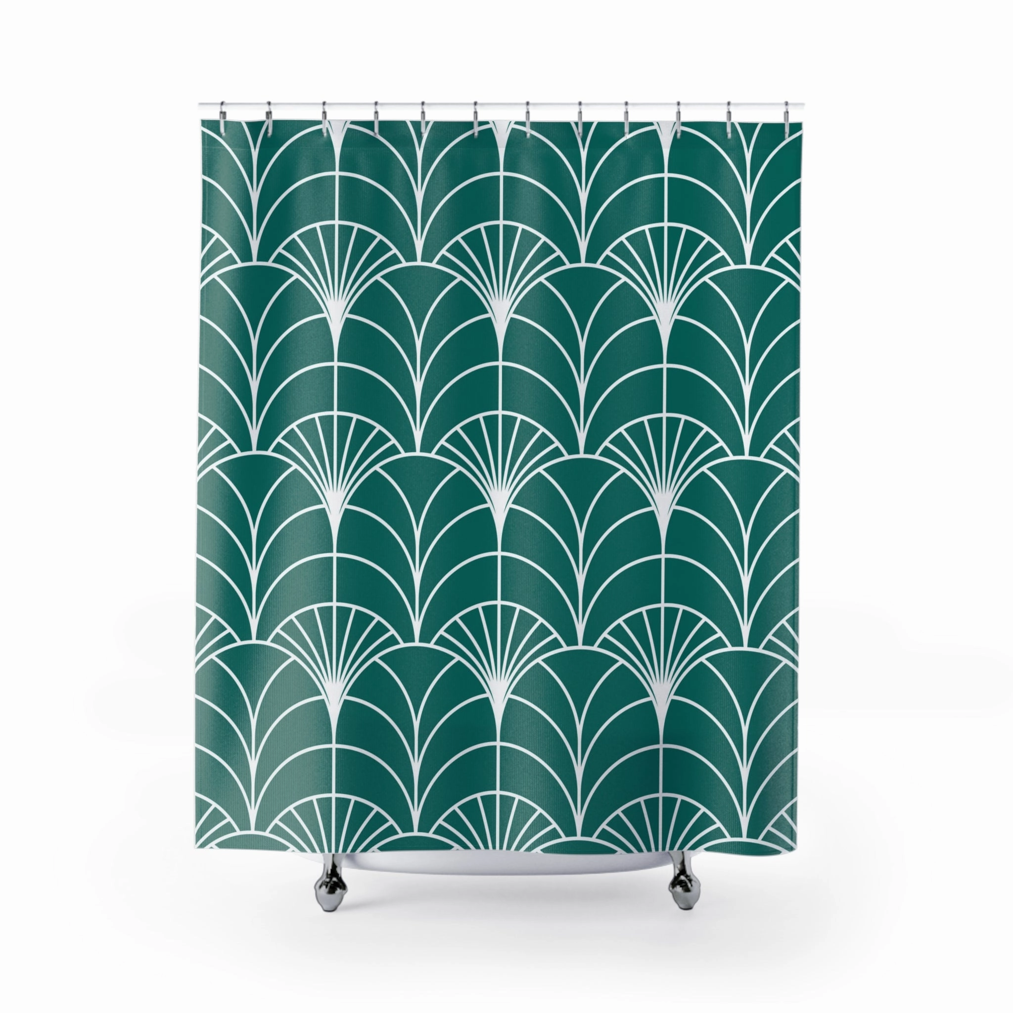 Boho Shower Curtain | Art Deco Sea Green White Lighting,Home Lighting