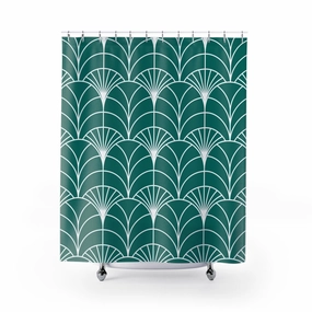 Boho Shower Curtain | Art Deco Sea Green White Lighting,Home Lighting