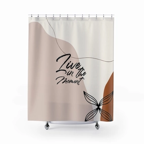 Boho Shower Curtain | Beige Black, Bohemian, Live in the moment Lighting,Home Lighting
