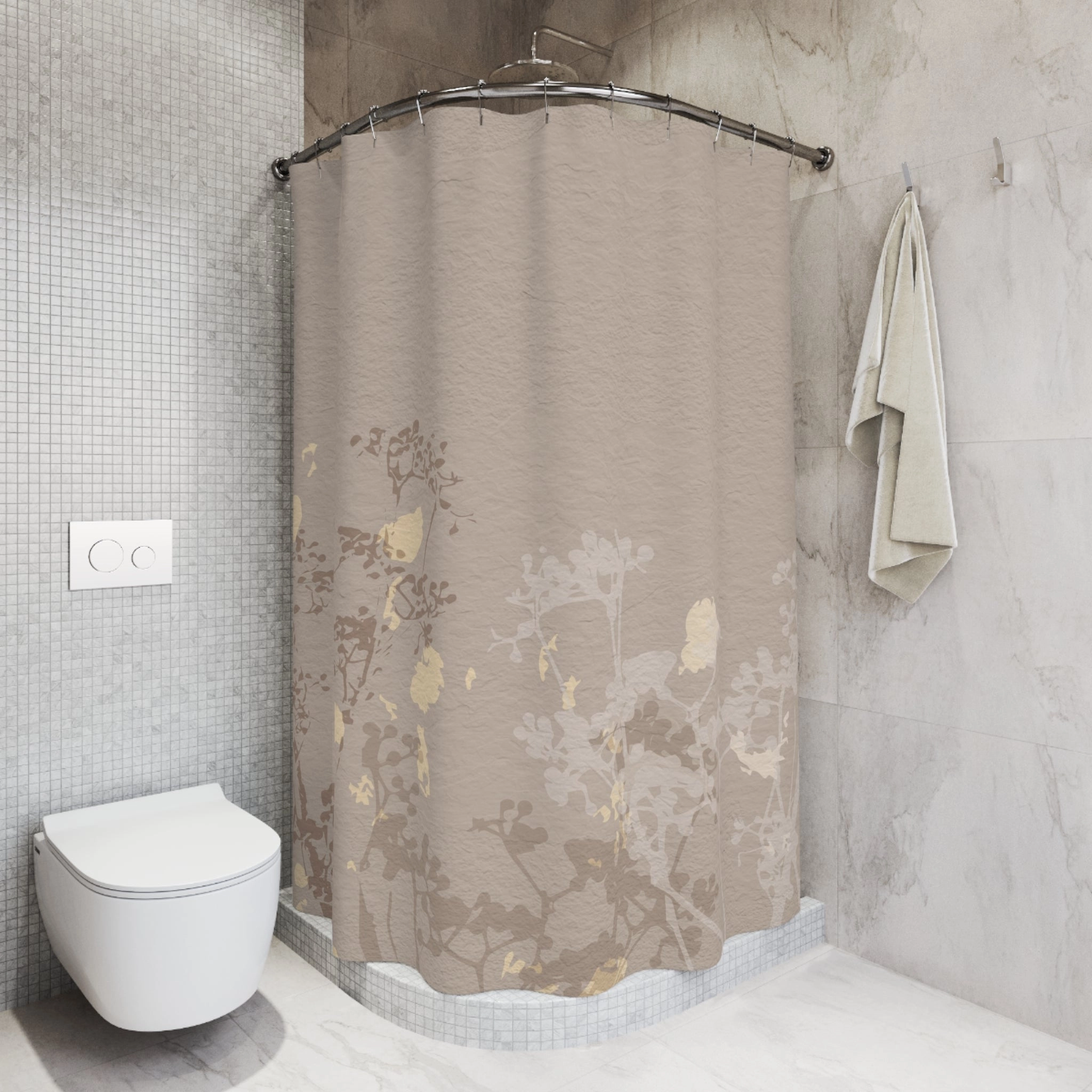 Boho Shower Curtain | Beige Brown, Taupe Floral