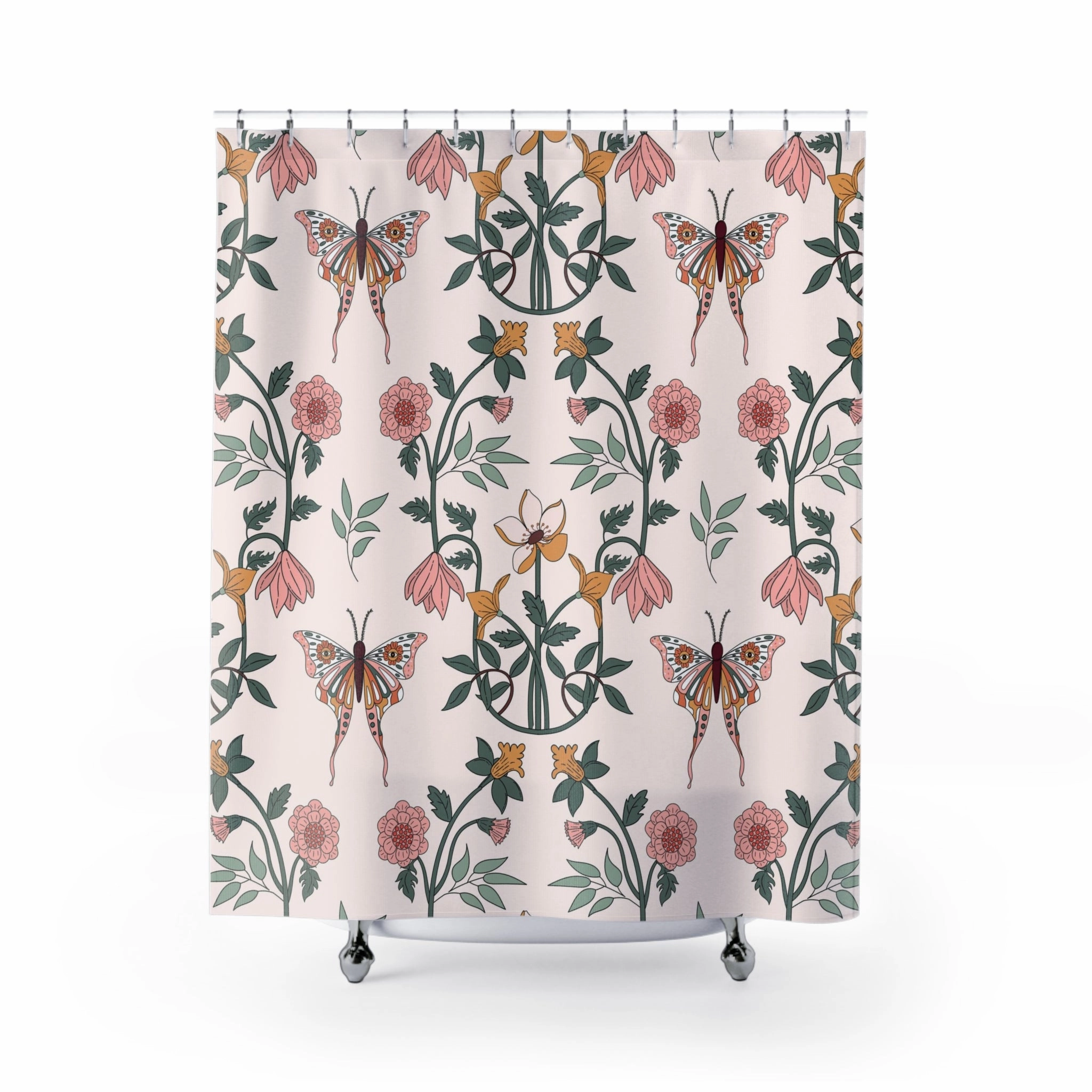 Boho Shower Curtain | Blush Pink Butterflies Lighting,Home Lighting