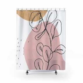 Boho Shower Curtain | Blush Pink, One Line Art Floral Lighting,Home Lighting