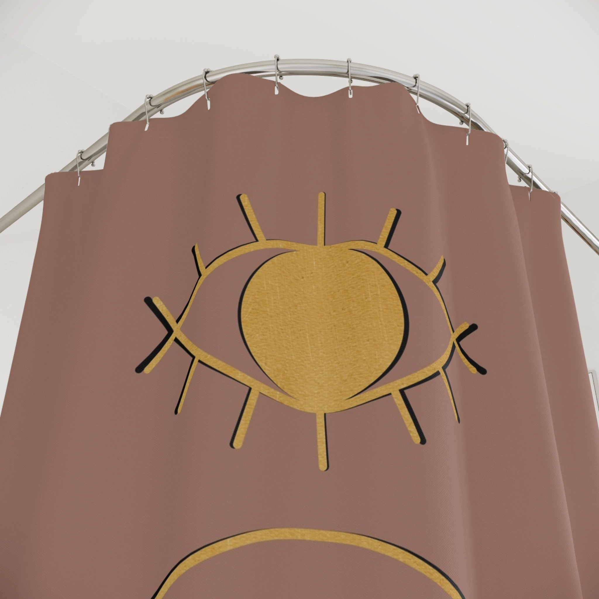 Boho Shower Curtain | Cinnamon Brown, Yellow Evil Eye