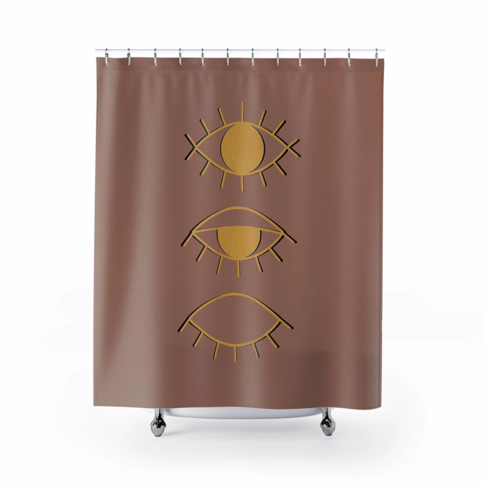 Boho Shower Curtain | Cinnamon Brown, Yellow Evil Eye Lighting,Home Lighting