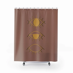 Boho Shower Curtain | Cinnamon Brown, Yellow Evil Eye Lighting,Home Lighting