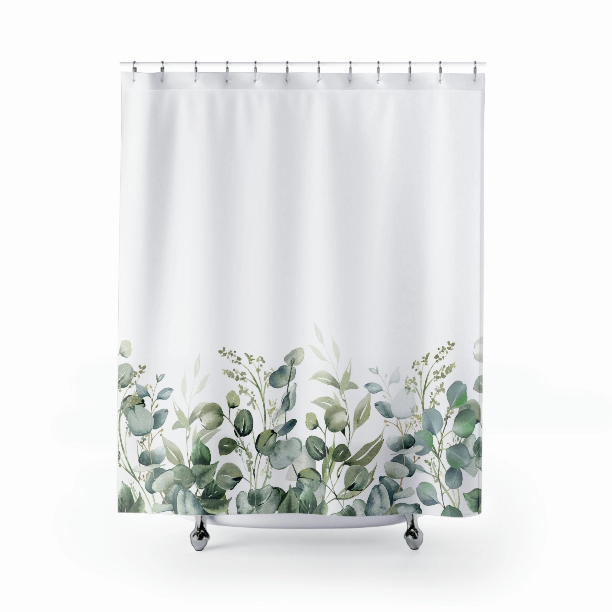 boho shower curtain | Floral Eucalyptus Leaves | Green Blue White Lighting,Home Lighting