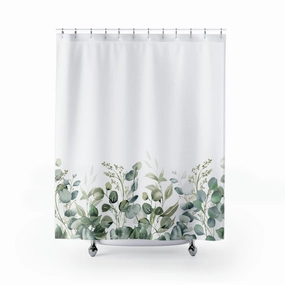 boho shower curtain | Floral Eucalyptus Leaves | Green Blue White Lighting,Home Lighting