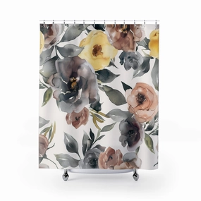 Boho Shower Curtain | Floral Grey, Peach Yellow Roses Bath Curtain Lighting,Home Lighting