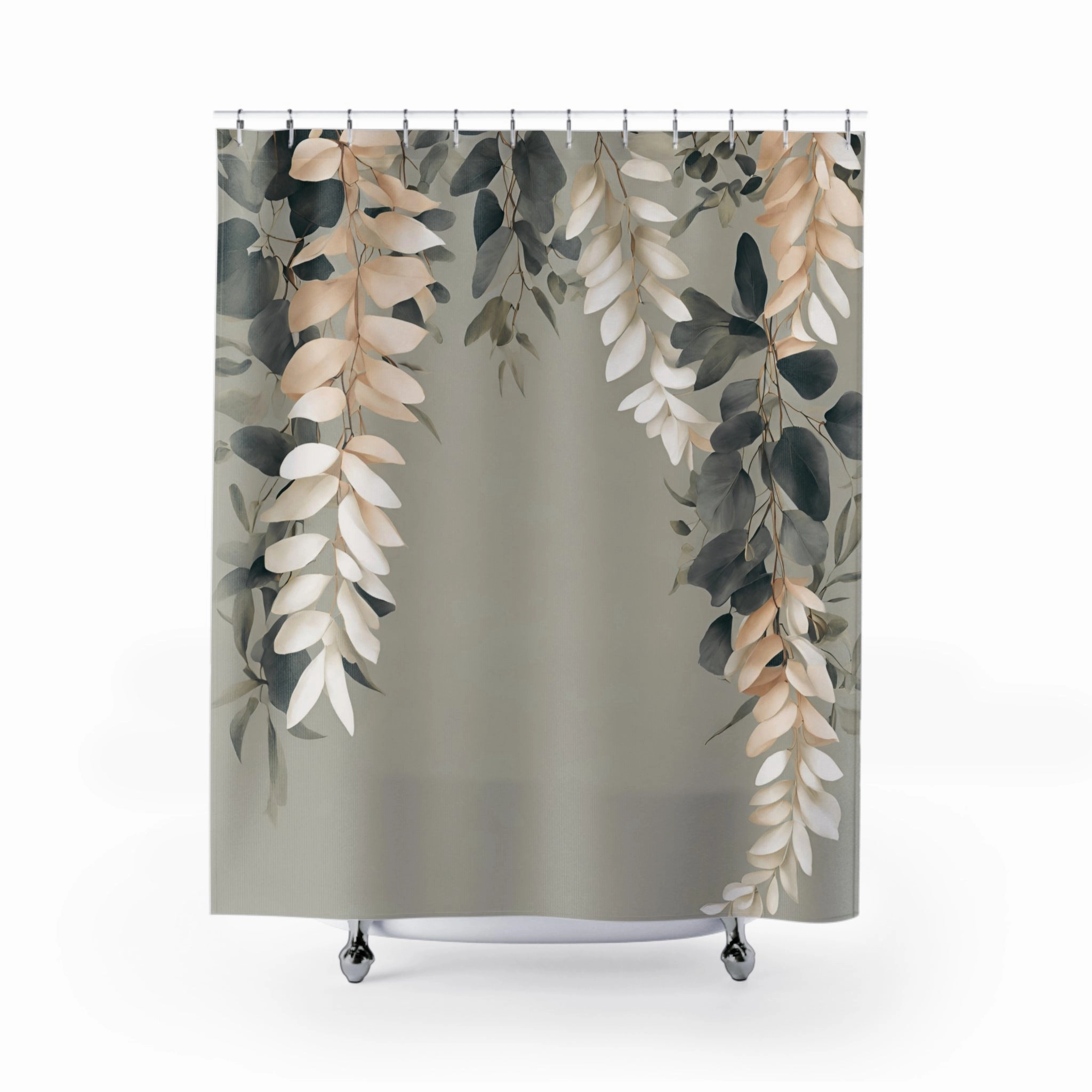 Boho Shower Curtain | Floral, Hanging Vines, Taupe Beige Pink White Lighting,Home Lighting