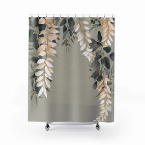 Boho Shower Curtain | Floral, Hanging Vines, Taupe Beige Pink White Lighting,Home Lighting