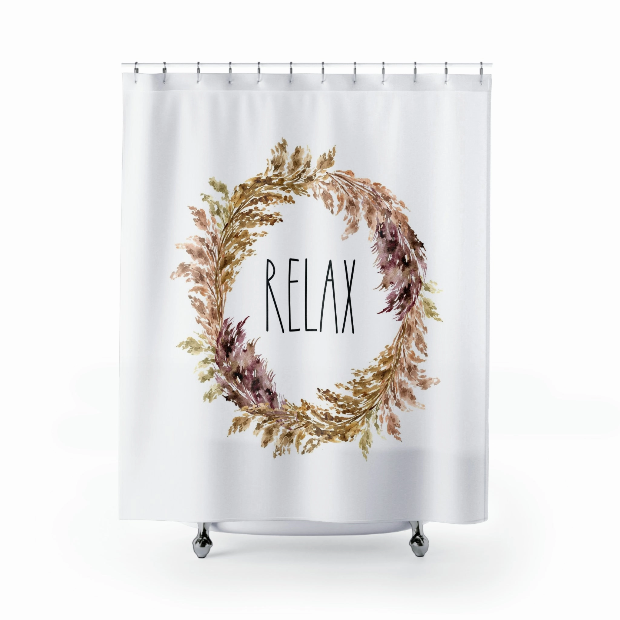 boho shower curtain | Floral Pampas | Relax Rust Beige White Lighting,Home Lighting
