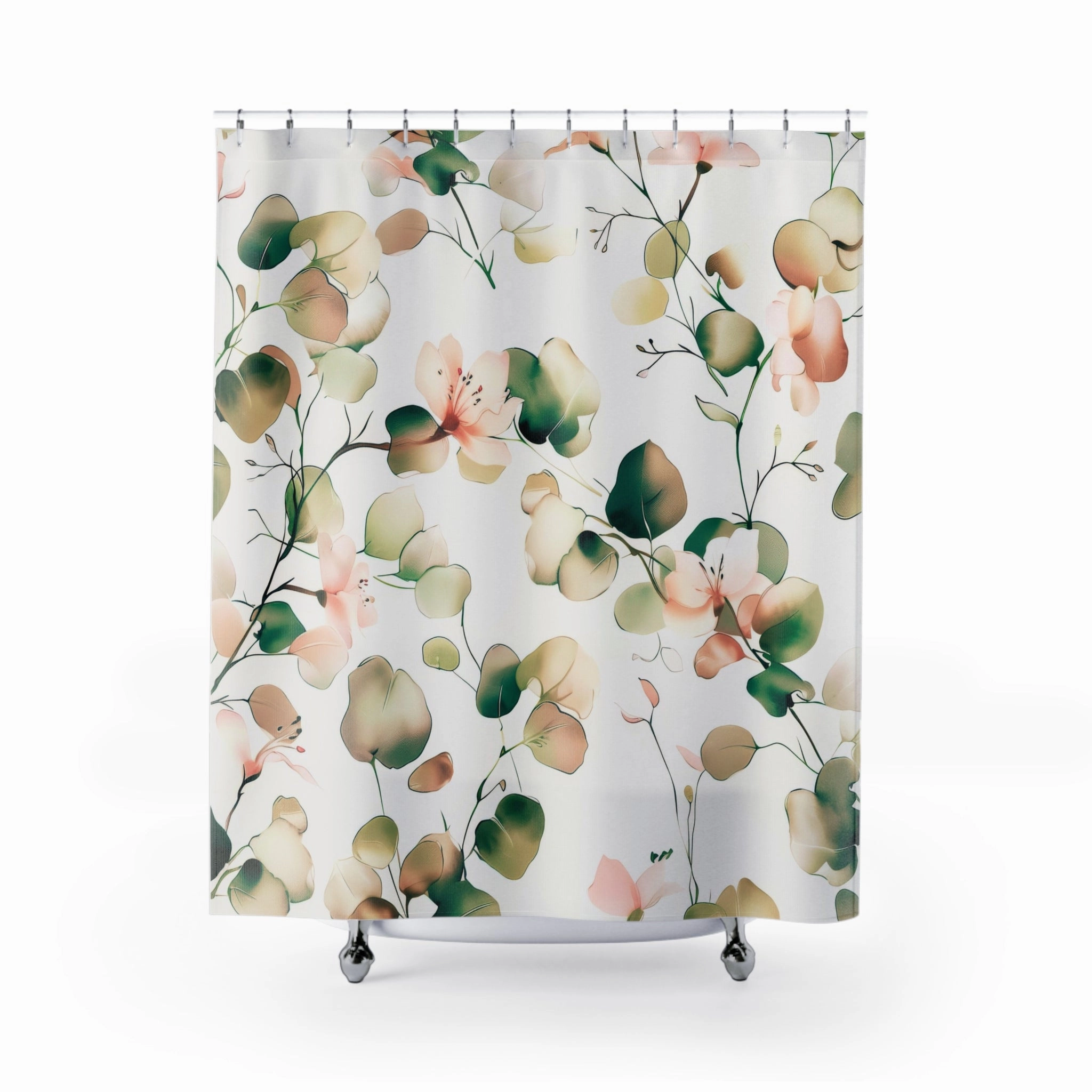 Boho Shower Curtain | Floral, Sage Green, Blush Pink, White Lighting,Home Lighting