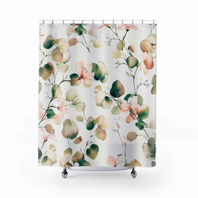Boho Shower Curtain | Floral, Sage Green, Blush Pink, White Lighting,Home Lighting
