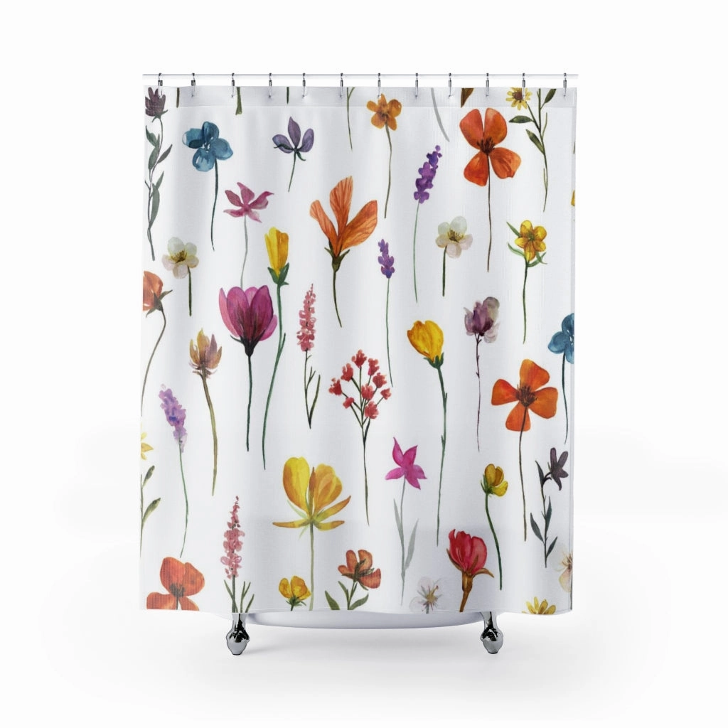 Boho Shower Curtain | Floral White Yellow Pink Orange Lighting,Home Lighting