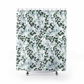 Boho Shower Curtain | Forest Sage Green White Floral Lighting,Home Lighting