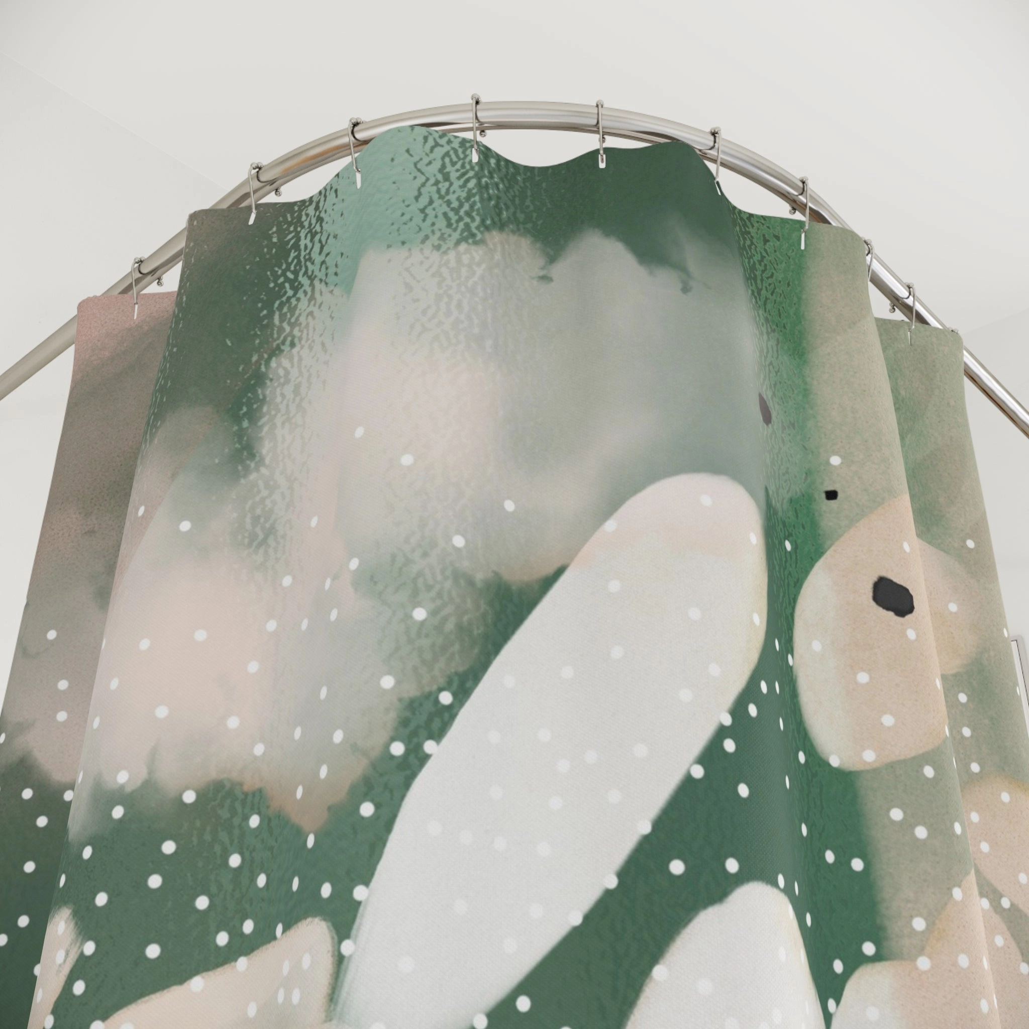Boho Shower Curtain | Green, Blush Pink White Abstract