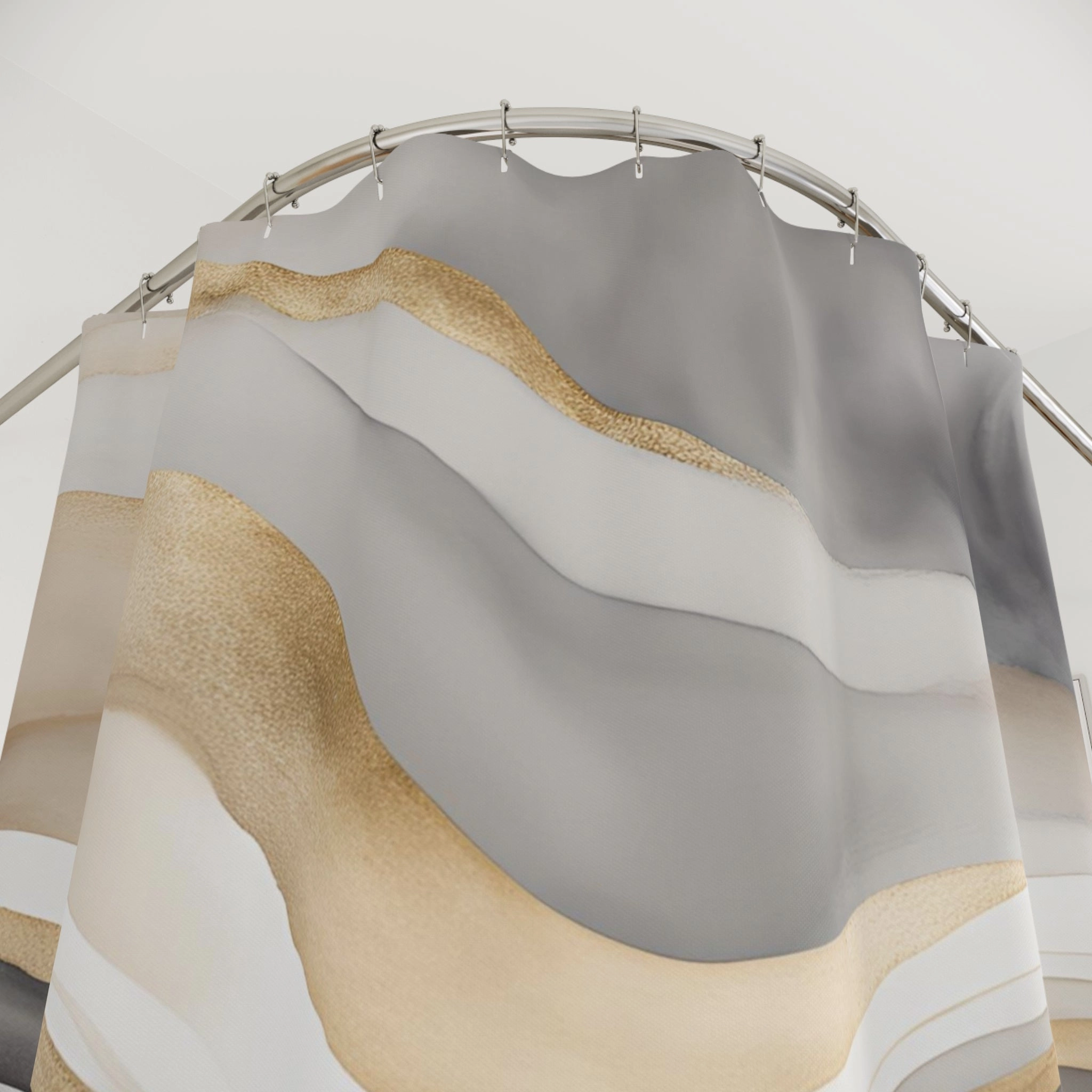Boho Shower Curtain | Grey Beige Minimalist Fabric Curtain