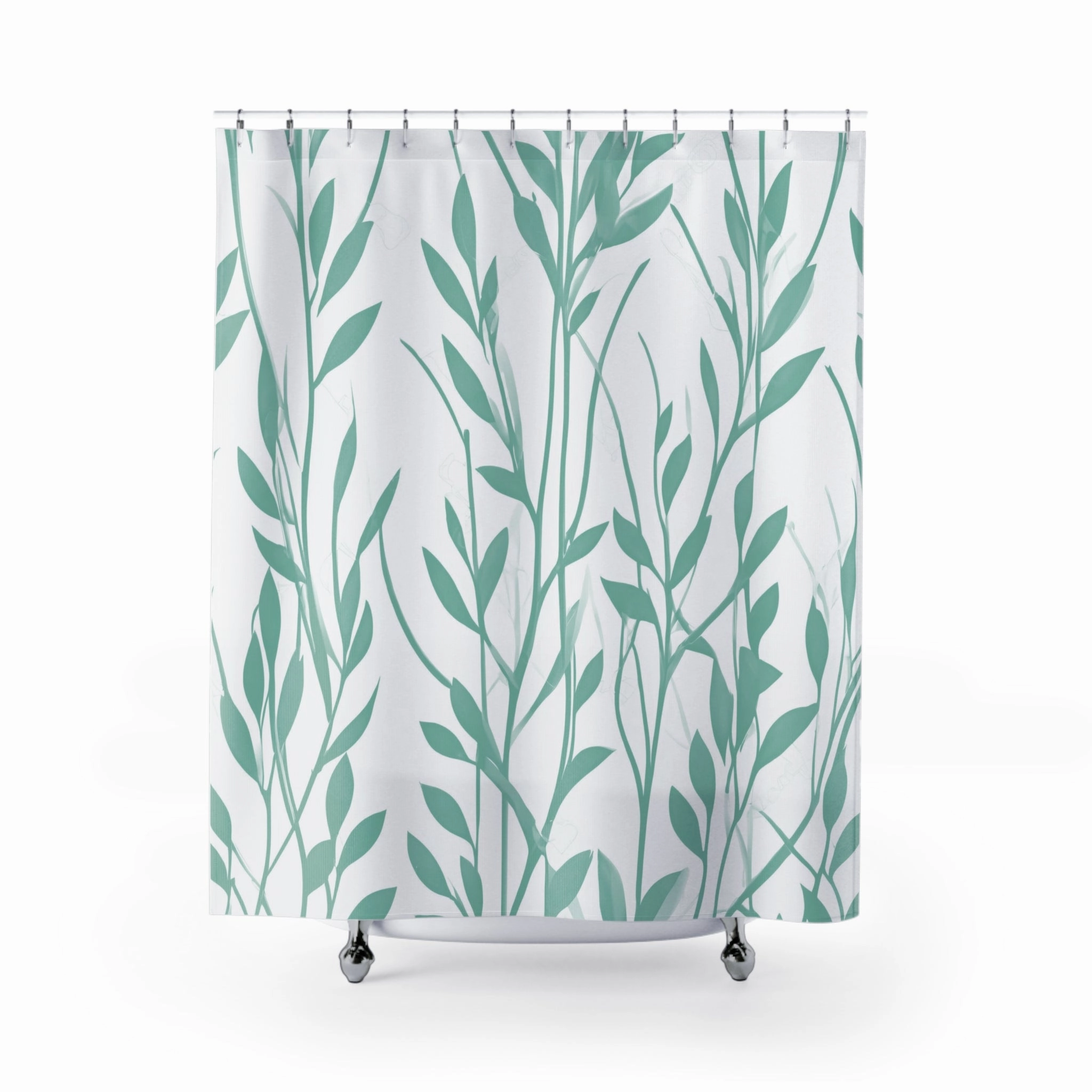 Boho Shower Curtain | Mint Aqua Green, White Leaves Lighting,Home Lighting