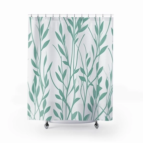 Boho Shower Curtain | Mint Aqua Green, White Leaves Lighting,Home Lighting