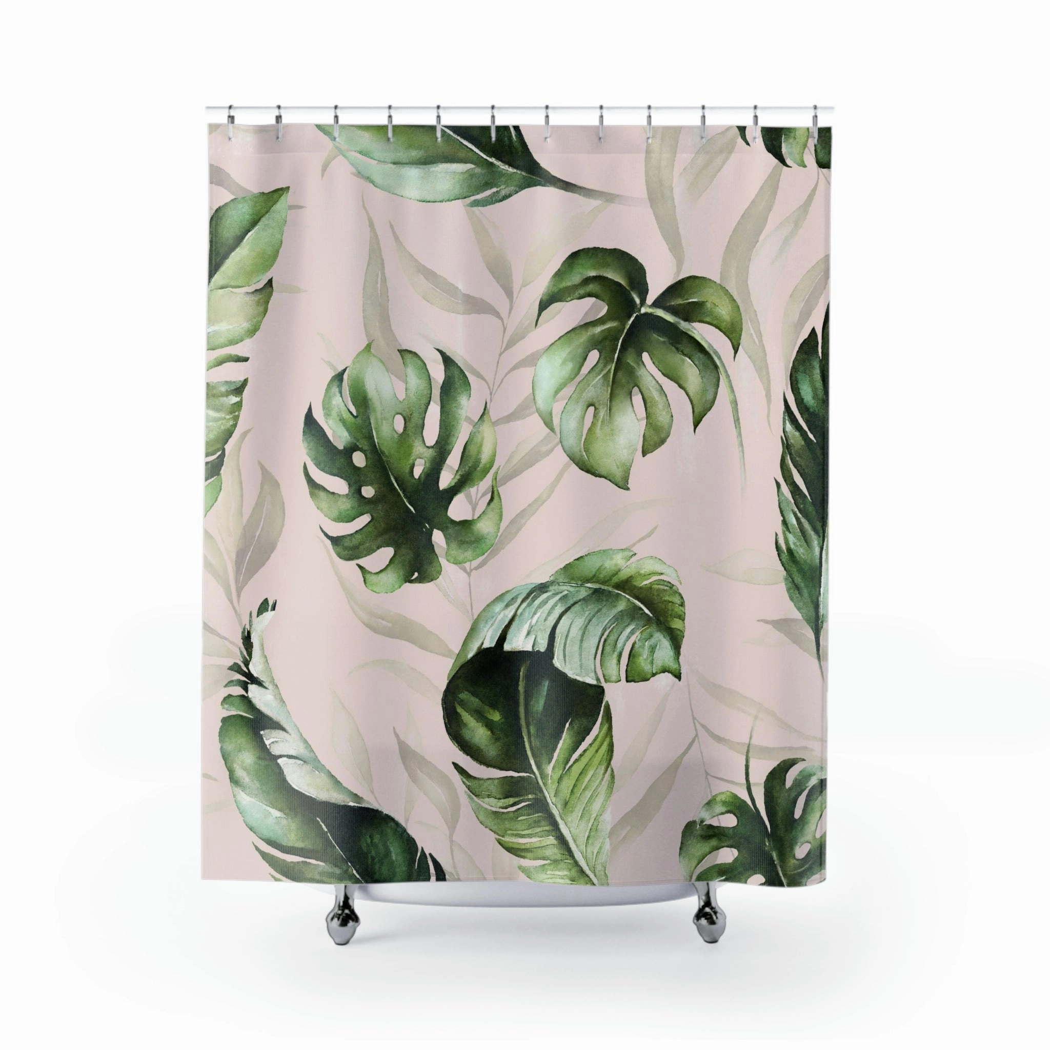 boho shower curtain | monstera floral green leaves, blush pink Lighting,Home Lighting