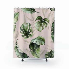 boho shower curtain | monstera floral green leaves, blush pink Lighting,Home Lighting