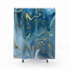 Boho Shower Curtain | Navy Blue Ombre Marble Print Lighting,Home Lighting