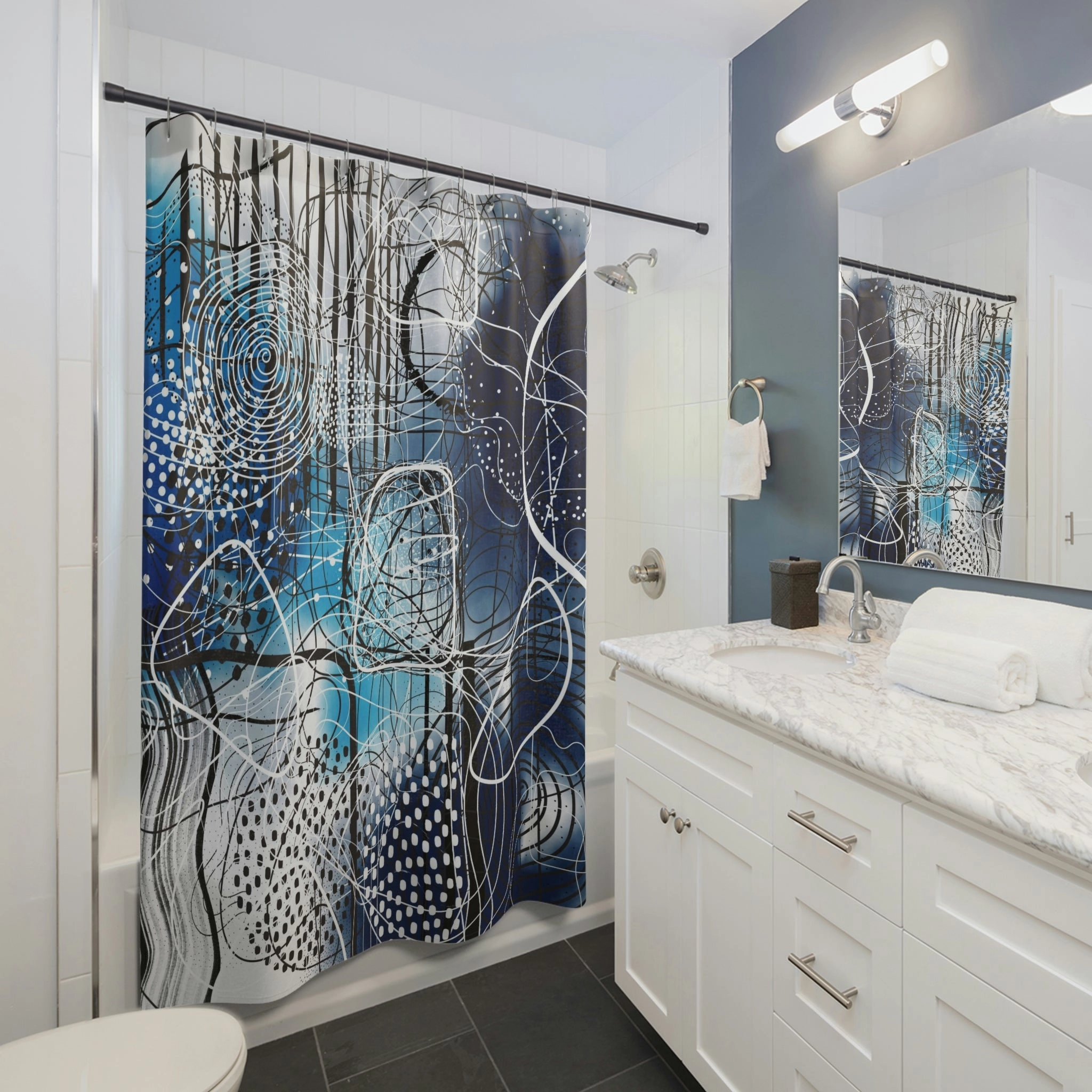Boho Shower Curtain | Navy Indigo Blue