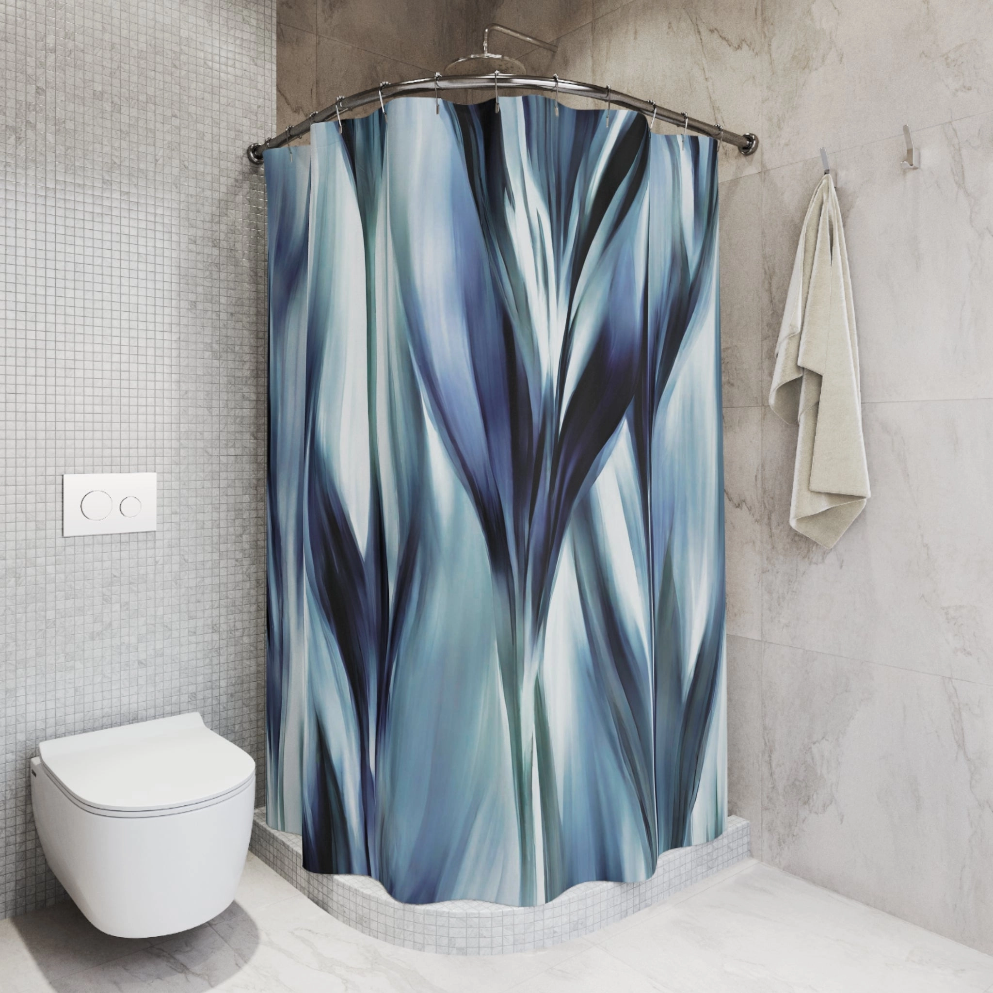 Boho Shower Curtain | Navy, Pale Teal Blue
