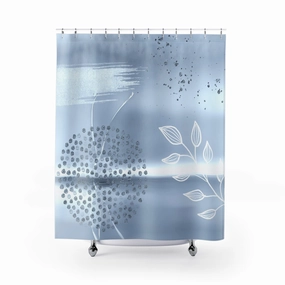 Boho Shower Curtain | Powder Pale Blue, Leaves Lighting,Home Lighting