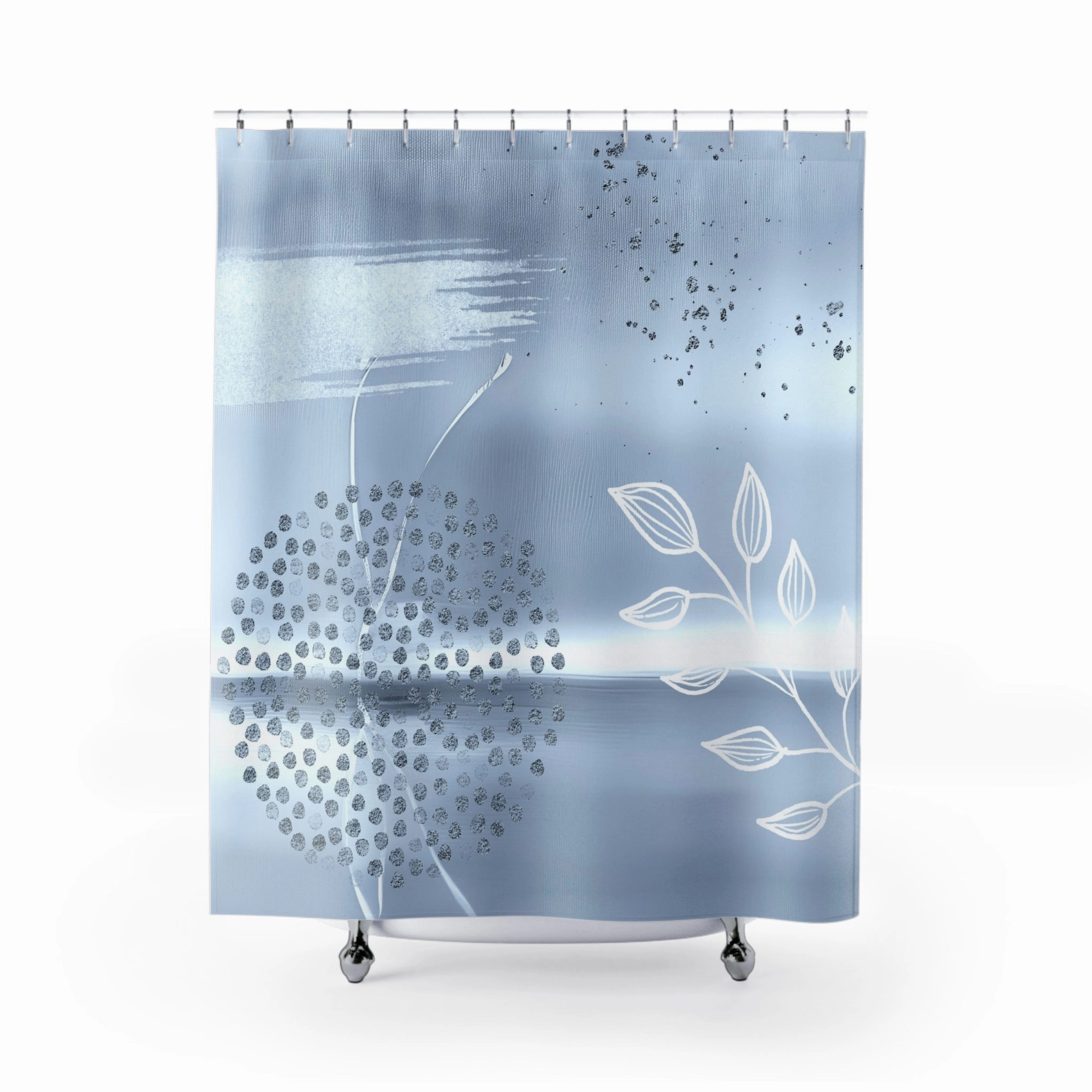 Boho Shower Curtain | Powder Pale Blue, Leaves Lighting,Home Lighting