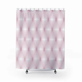 Boho Shower Curtain | Retro Art Deco White Blush Pink, Geometric Lighting,Home Lighting