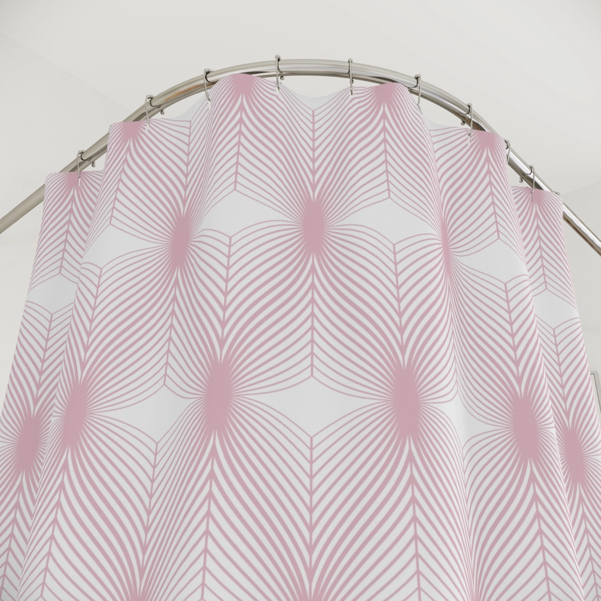 Boho Shower Curtain | Retro Art Deco White Blush Pink, Geometric