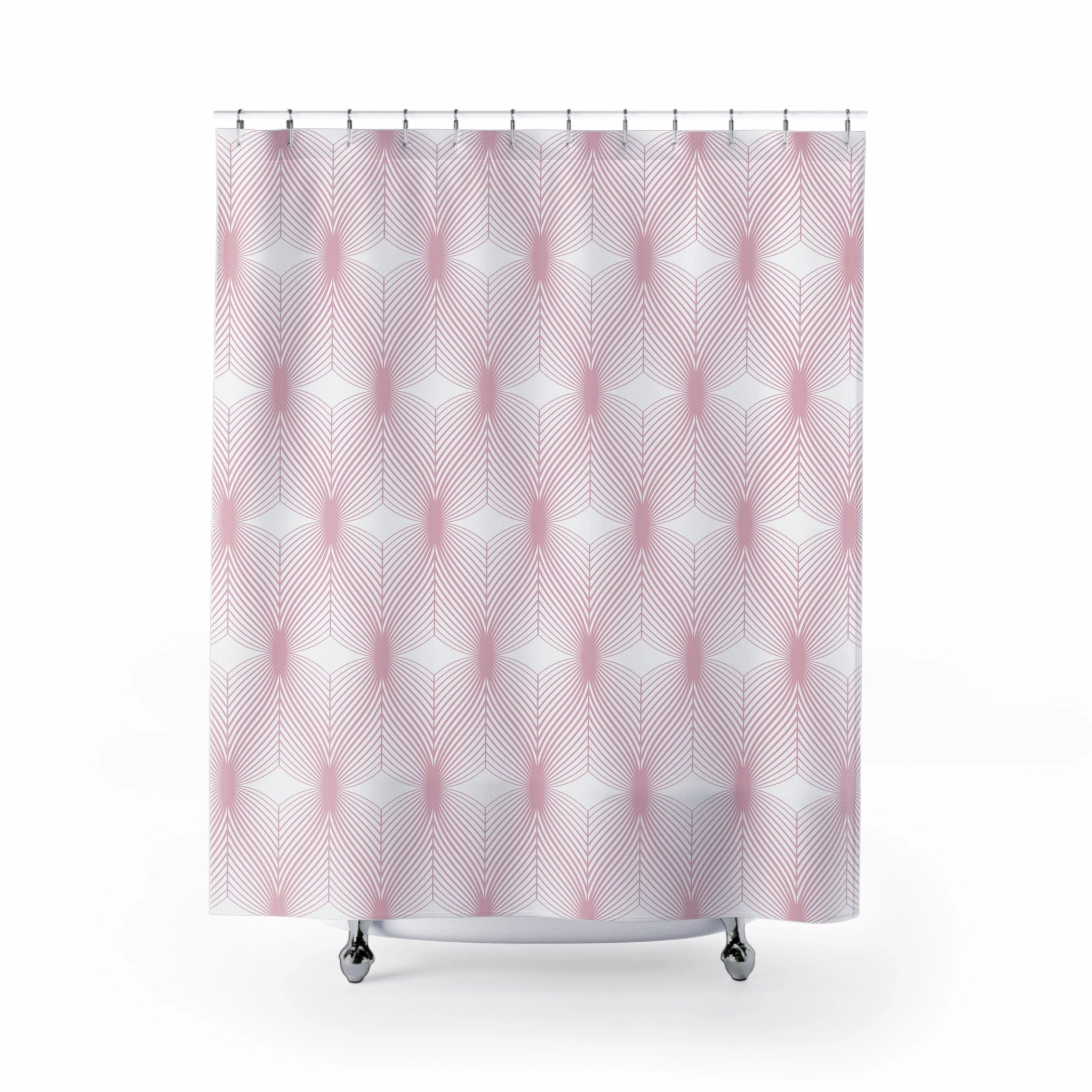 Boho Shower Curtain | Retro Art Deco White Blush Pink, Geometric Lighting,Home Lighting