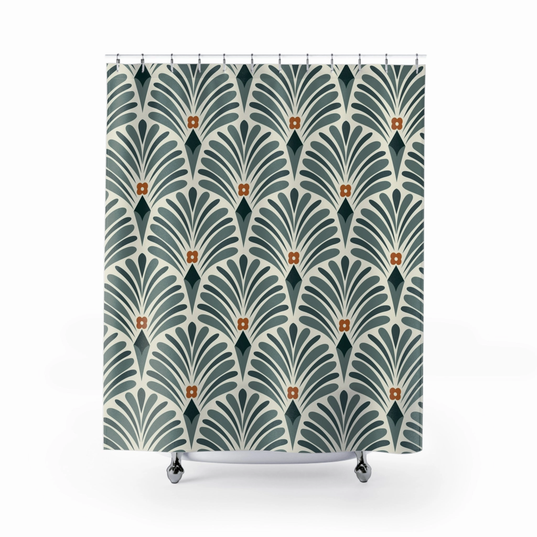 Boho Shower Curtain | Retro Green Art Deco, Nouveau Lighting,Home Lighting