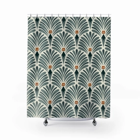 Boho Shower Curtain | Retro Green Art Deco, Nouveau Lighting,Home Lighting
