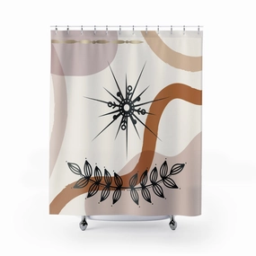 Boho Shower Curtain | Rust Beige Black, Celestial Bohemian Decor Lighting,Home Lighting