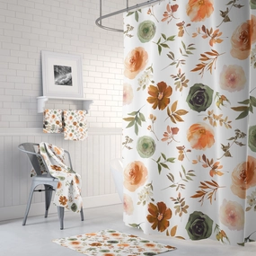 Boho Shower Curtain | Sage Green, Brown Beige White Flowers Lighting,Home Lighting